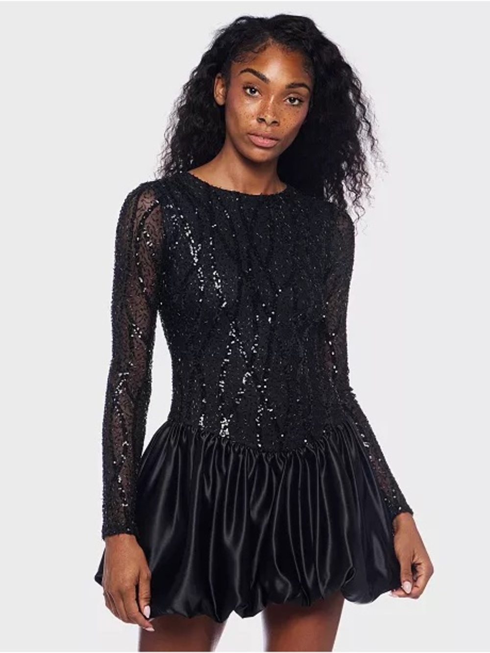 Alex & Sophia Black Sequin Long-Sleeve Party Dress